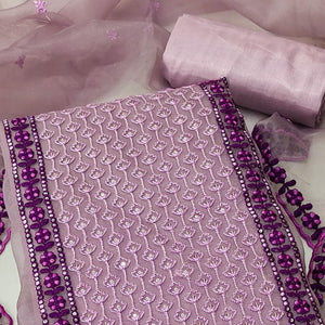 Mauve Sequins Embroidered Organza Dress Material