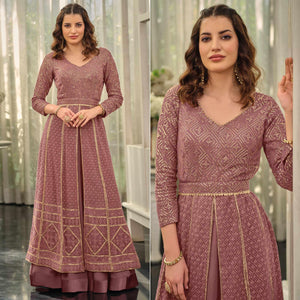Mauve Sequins Embroidered Georgette Gown