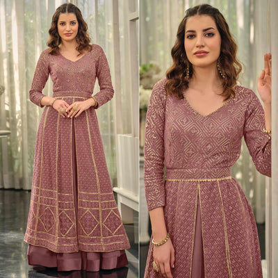 Mauve Sequins Embroidered Georgette Gown