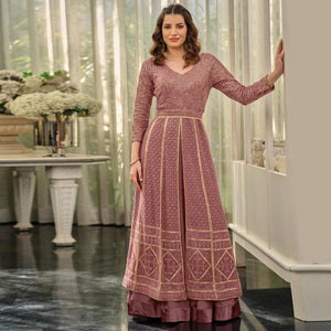 Mauve Sequins Embroidered Georgette Gown