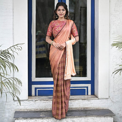 Mauve Stripe Printed Satin Half and Half Saree
