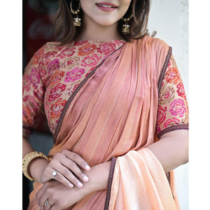 Mauve Stripe Printed Satin Half and Half Saree