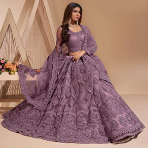 Mauve Wedding Wear Embroidered With Embellished Net Lehenga Choli