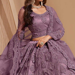 Mauve Wedding Wear Embroidered With Embellished Net Lehenga Choli