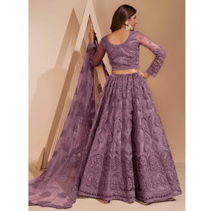 Mauve Wedding Wear Embroidered With Embellished Net Lehenga Choli