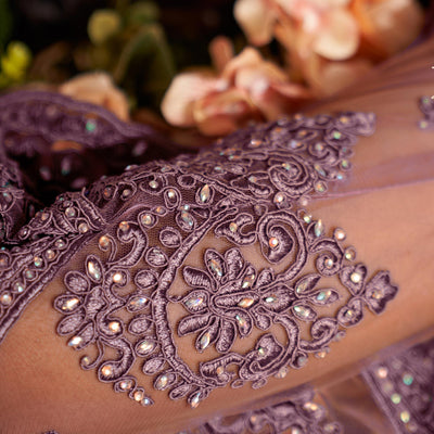 Mauve Wedding Wear Embroidered With Embellished Net Lehenga Choli