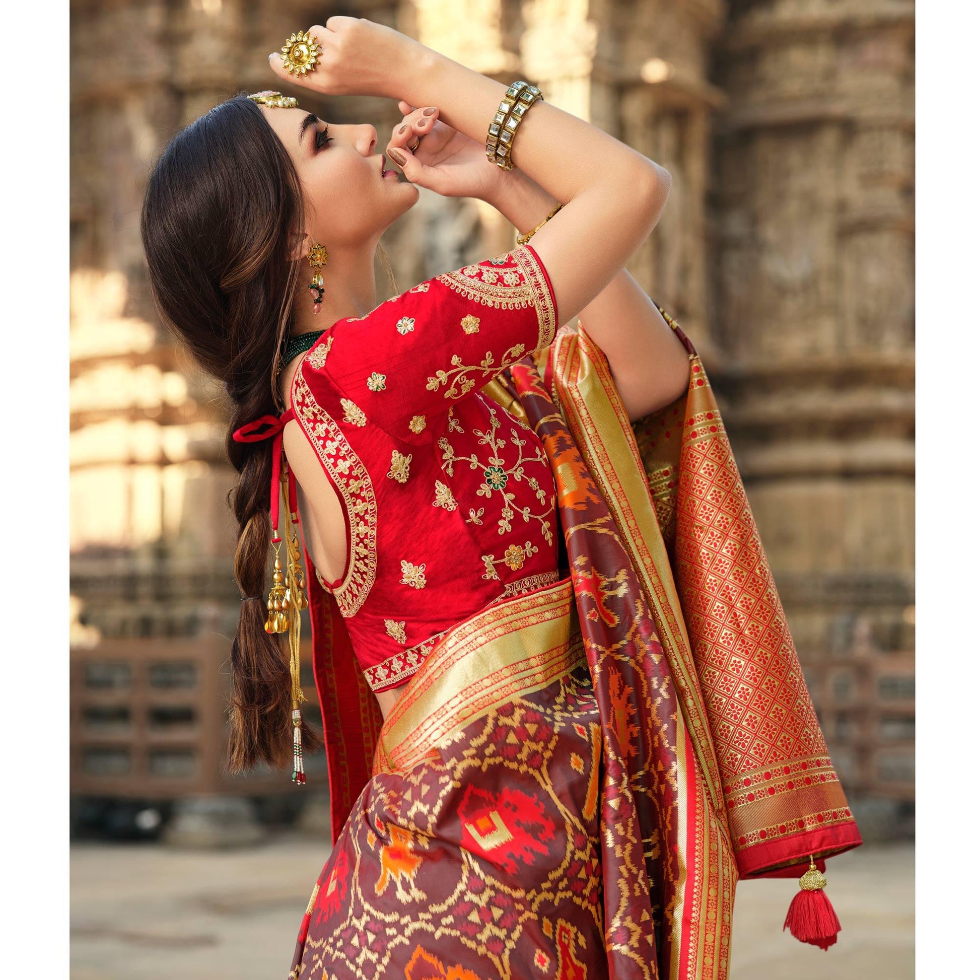 Mauve Wedding Wear Woven Silk Saree With Tassels