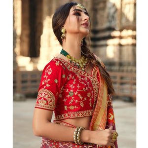 Mauve Wedding Wear Woven Silk Saree With Tassels