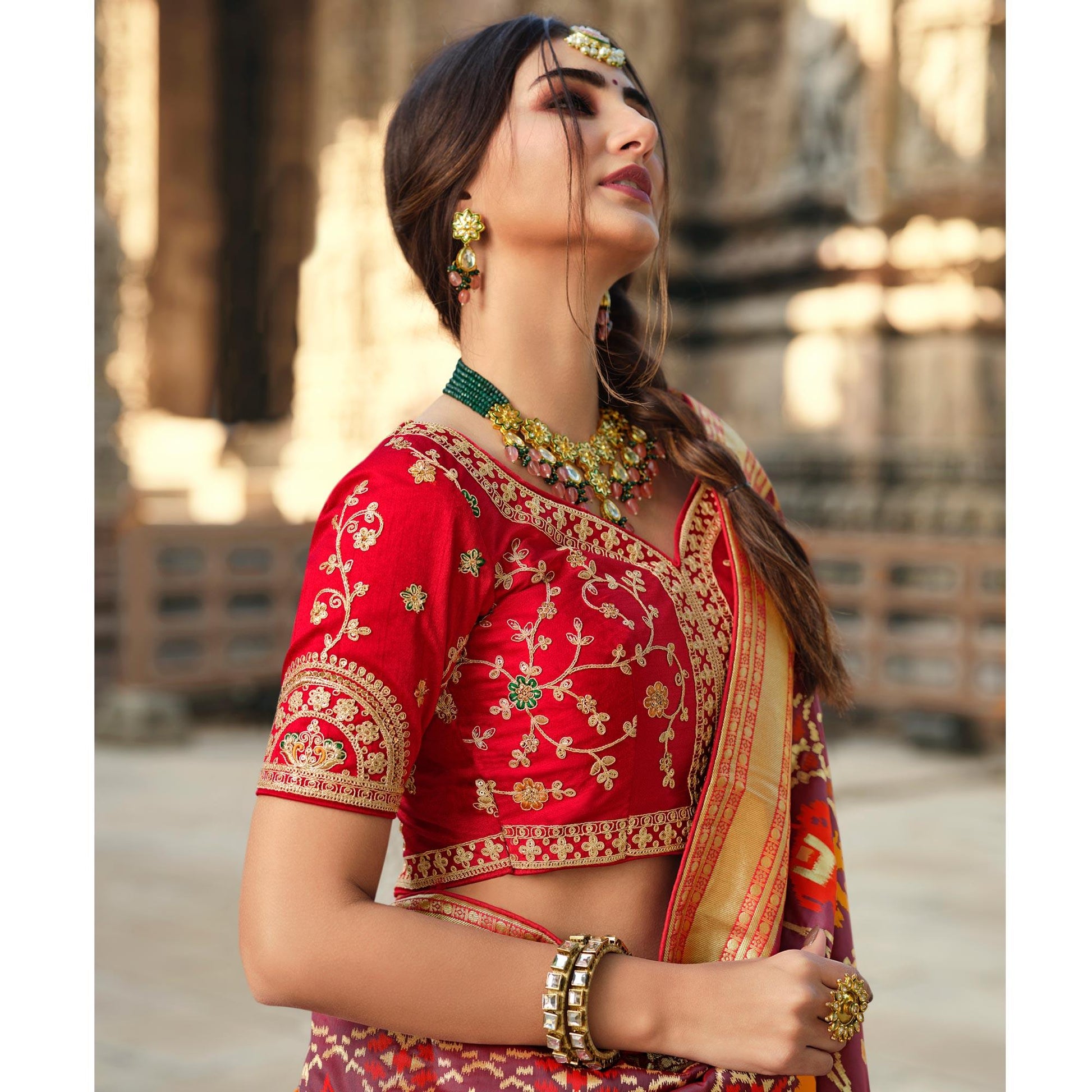 Mauve Wedding Wear Woven Silk Saree With Tassels