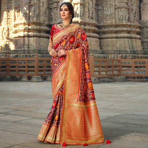 Mauve Wedding Wear Woven Silk Saree With Tassels