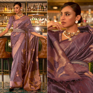 Mauve Woven Art Silk Saree With Tassels