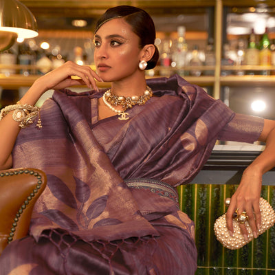 Mauve Woven Art Silk Saree With Tassels