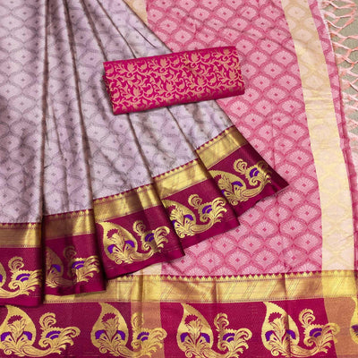 Mauve Woven Cotton Silk Saree With Tassels
