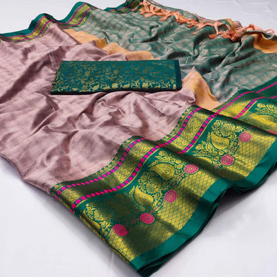 Mauve Woven Cotton Silk Saree With Tassels