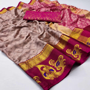 Mauve Woven Cotton Silk Saree With Tassels