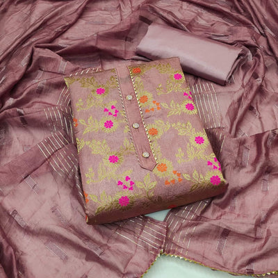 Mauve Woven Jacquard Dress Material