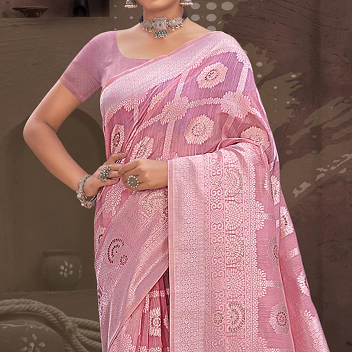 Mauve Woven Cotton Blend Saree