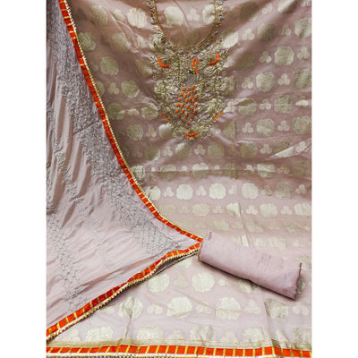 Mauve Woven With Embellished Jacquard Dress Material