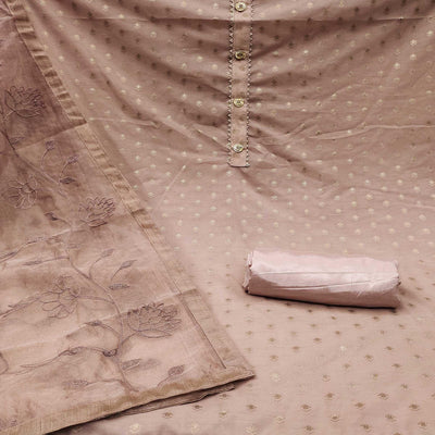Mauve Woven With Gota Work Cotton Blend Dress Material