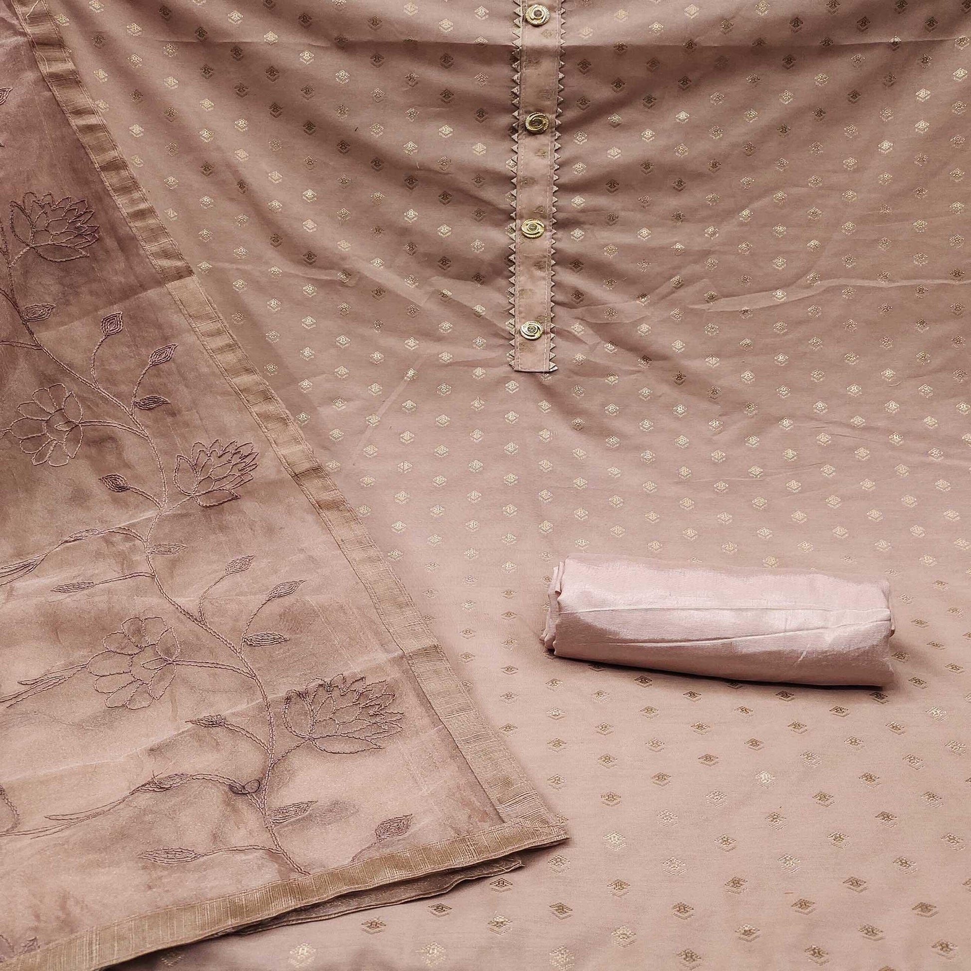 Mauve Woven With Gota Work Cotton Blend Dress Material