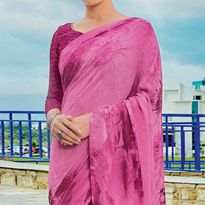 Megenta Printed Georgette Saree