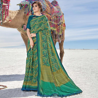 Mehandi  Casual Wear Printed Cotton Silk Saree