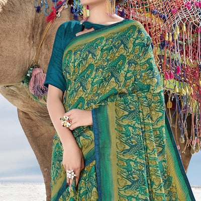 Mehandi  Casual Wear Printed Cotton Silk Saree