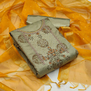 Mehandi Festive Wear Sequins Embroidered Fancy Dress Material