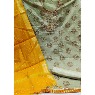 Mehandi Festive Wear Sequins Embroidered Fancy Dress Material