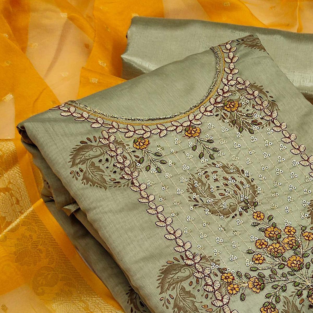 Mehandi Festive Wear Sequins Embroidered Fancy Dress Material