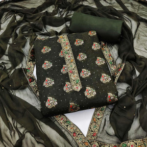 Mehandi Green Woven With Sequins Art Silk Dress Material