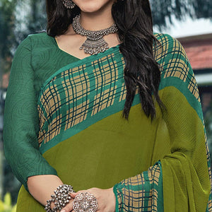 Mehendi & Blue Casual Wear Checks Printed Georgette Saree