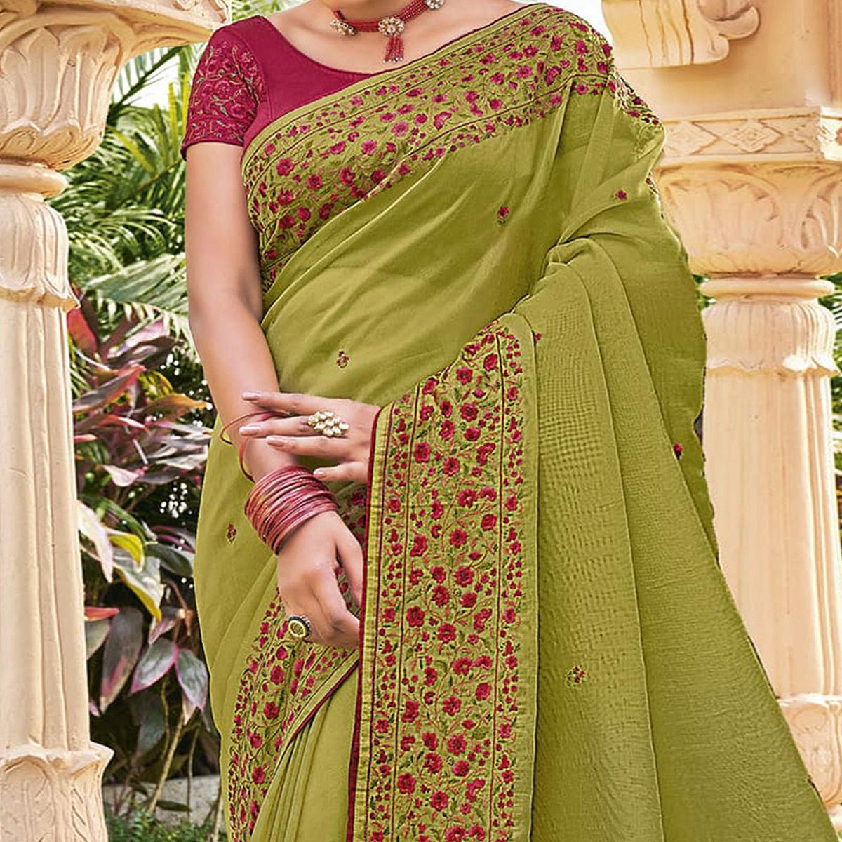 Mehendi Embroidered Georgette Saree