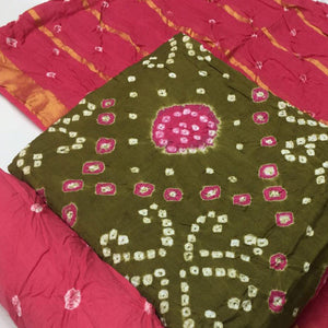 Mehendi Green Bandhani Printed Pure Cotton Dress Material