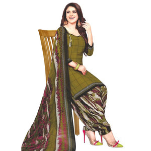 Mehendi Green Casual Wear Checks Printed Leon Patiala Dress Material