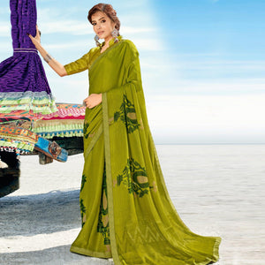 Mehendi Green Casual Wear Printed Brasso Saree
