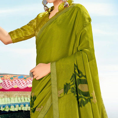Mehendi Green Casual Wear Printed Brasso Saree