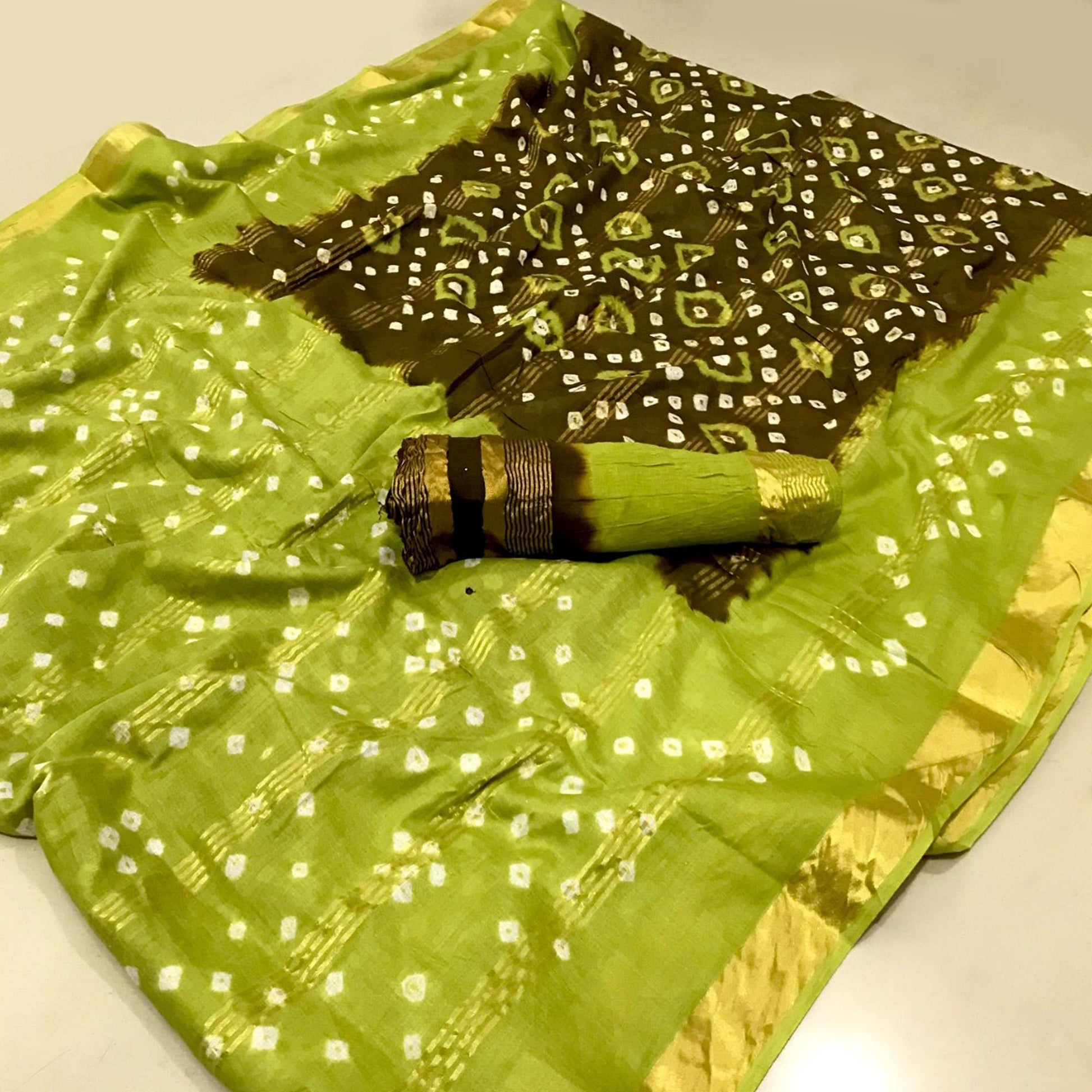 Mehendi Green Casual Wear Printed Pure Cotton Saree