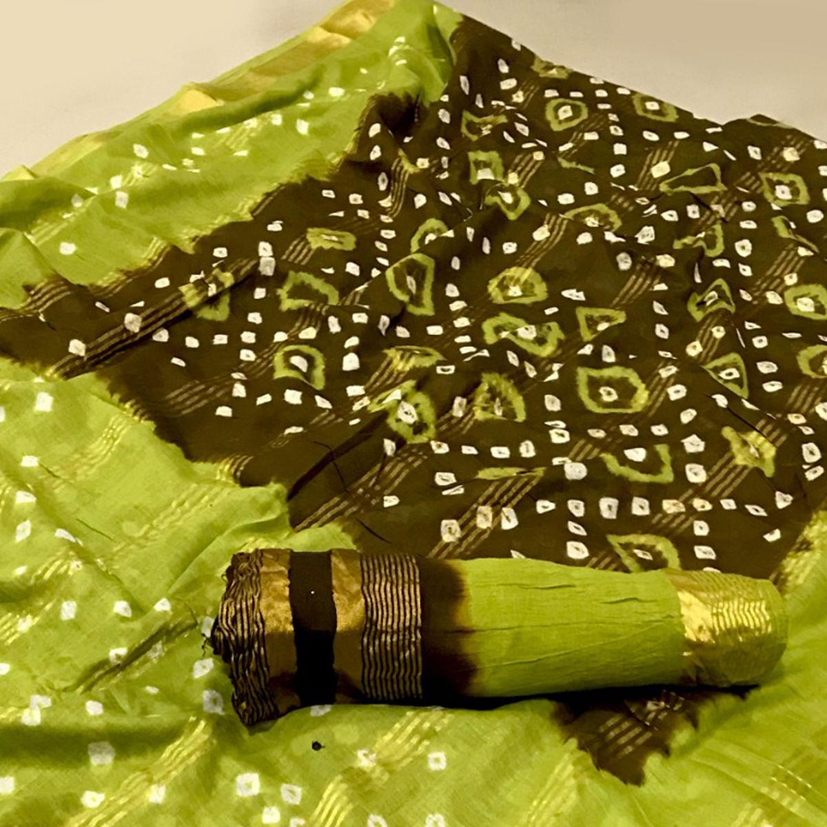 Mehendi Green Casual Wear Printed Pure Cotton Saree