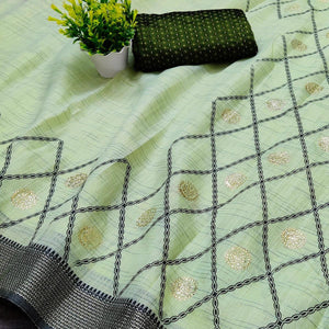 Mehendi Green Casual Wear Woven Cotton Saree With Mukaish Work