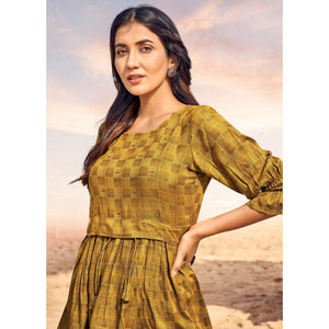 Mehendi Green Checks Printed Rayon Top