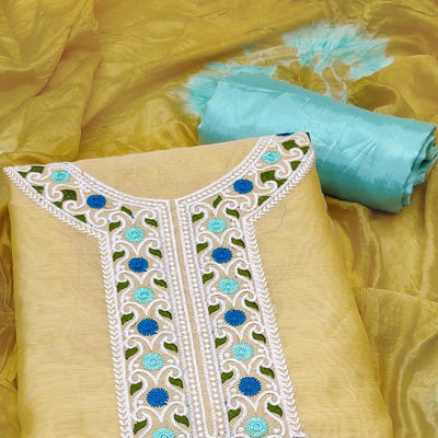 Mehendi Green Embroidered Chanderi Dress Material