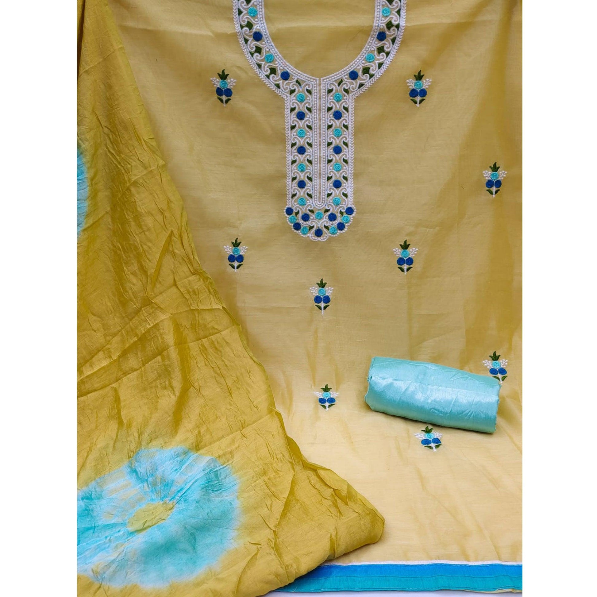 Mehendi Green Embroidered Chanderi Dress Material