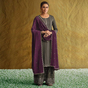 Mehendi Green Embroidered Chiffon Palazzo Suit