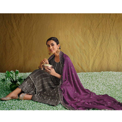 Mehendi Green Embroidered Chiffon Palazzo Suit