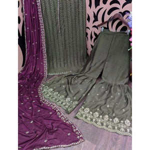 Mehendi Green Embroidered Chiffon Palazzo Suit