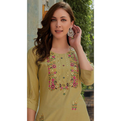 Mehendi Green Embroidered Cotton Silk Kurti