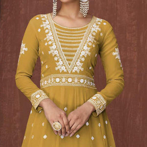 Mehendi Green Embroidered Georgette Gown