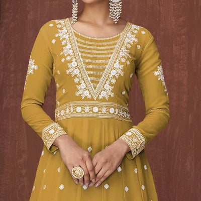 Mehendi Green Embroidered Georgette Gown