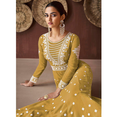 Mehendi Green Embroidered Georgette Gown